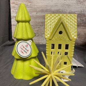 NWT 2024 Target bullseye Christmas light-up house, flocked tree and ornament